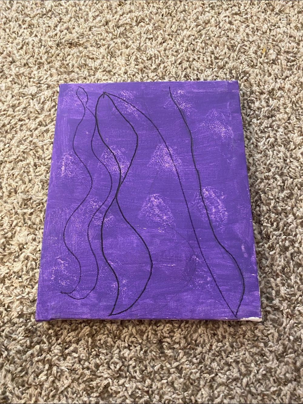 Abstract Purple Canvas Art with Black Line Accents